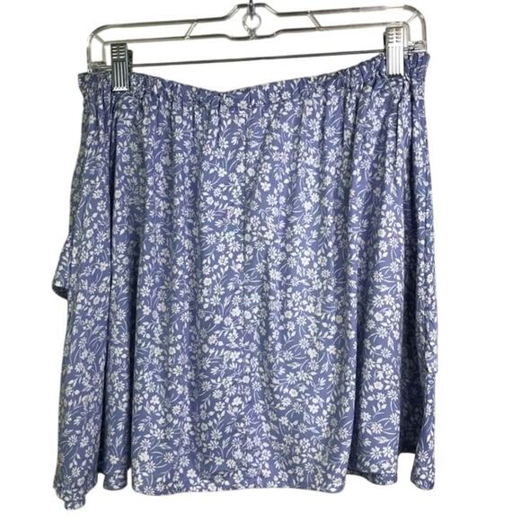 Japna Mini Skirt Wmns Size L Baby Blue White Ruffled Floral Rayon Boho Summer - Picture 3 of 5
